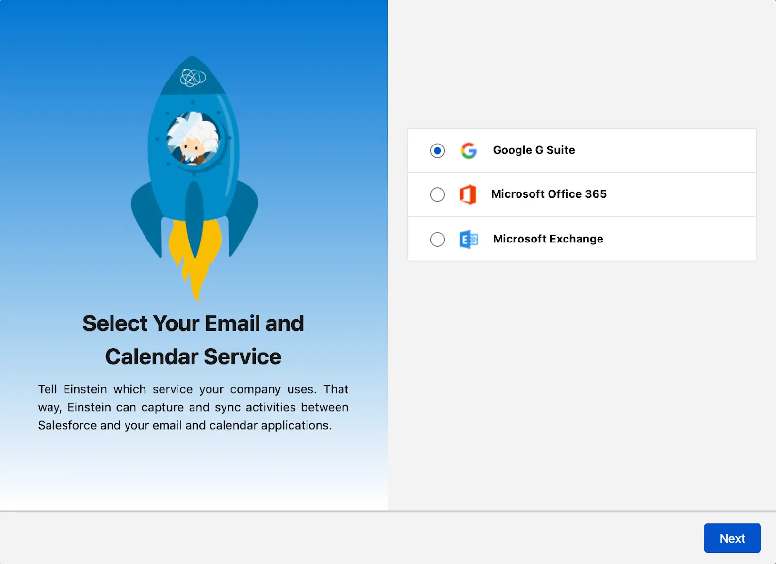 A pop-up to add âGoogle,â âMicrosoft Office 365,â or â Microsoft Exchange â will appear.