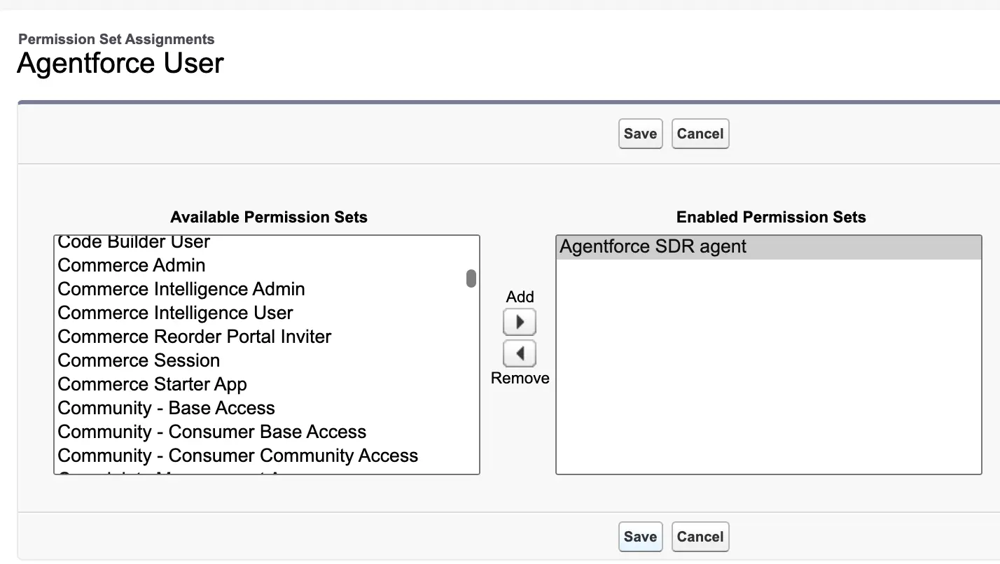 Agentforce SDR agentâ permission set
