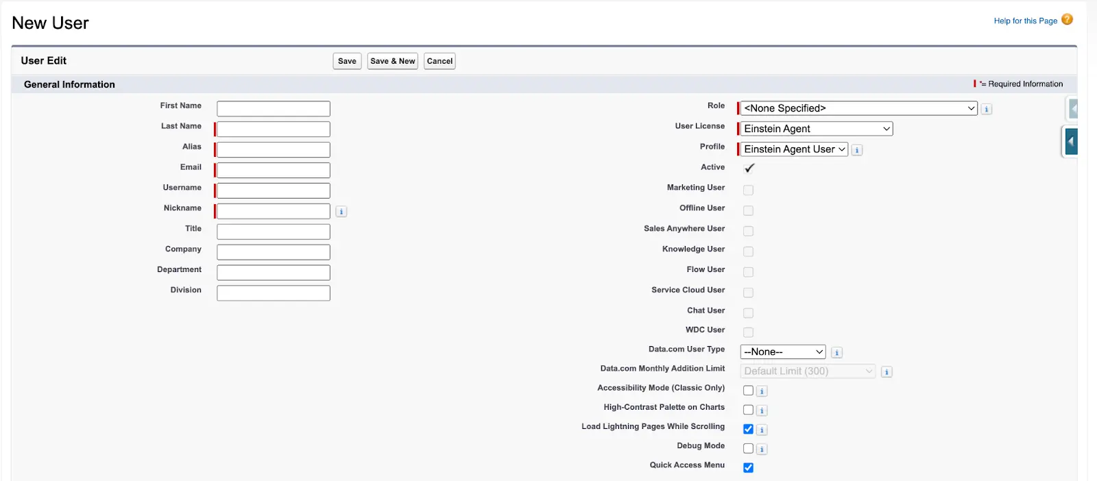 Fill in the required details to create a user